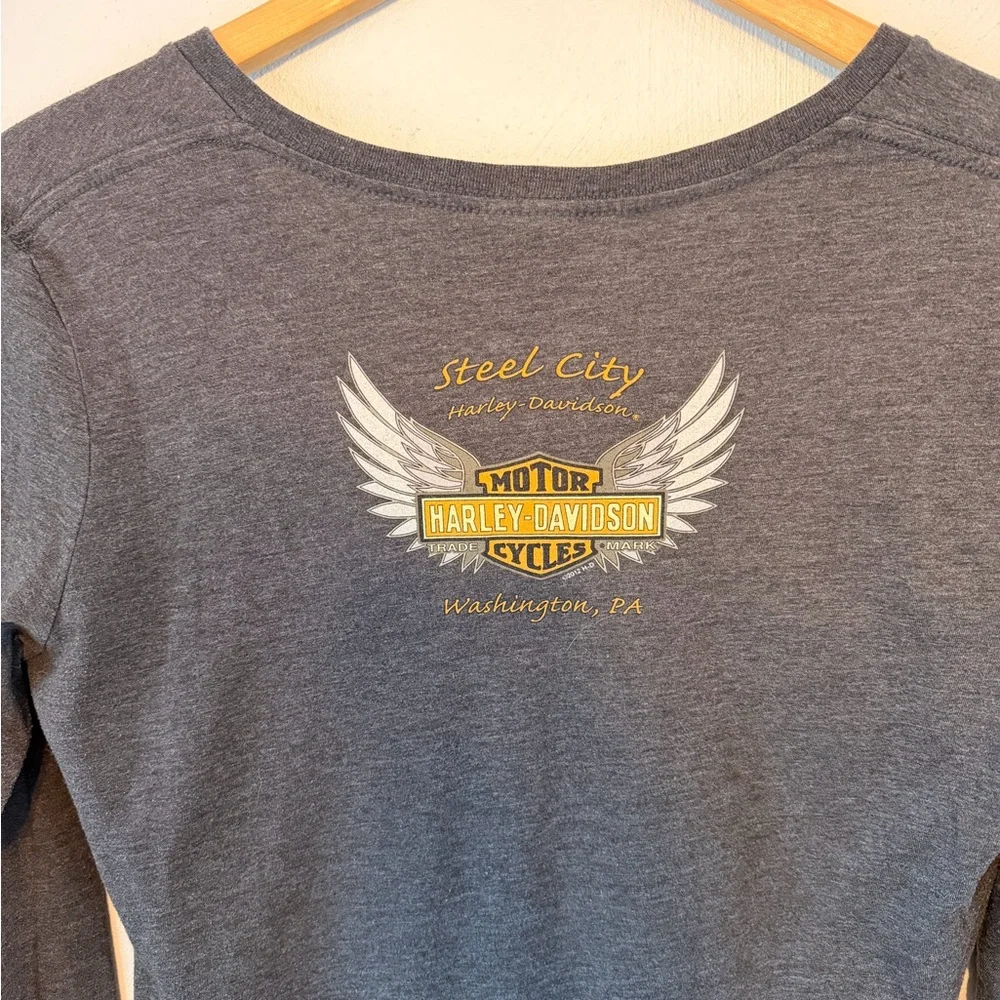Large - Harley Davidson - Charcoal V-Neck Long Sleeve - Picture 8 of 8
